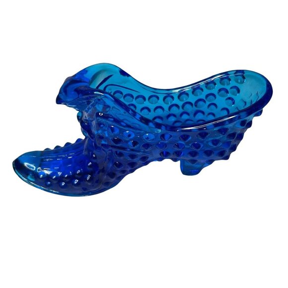 Vintage Fenton Colonial Blue Hobnail Glass Cat Head Slipper Shoe Figurine 5-7/8" - Picture 3 of 7